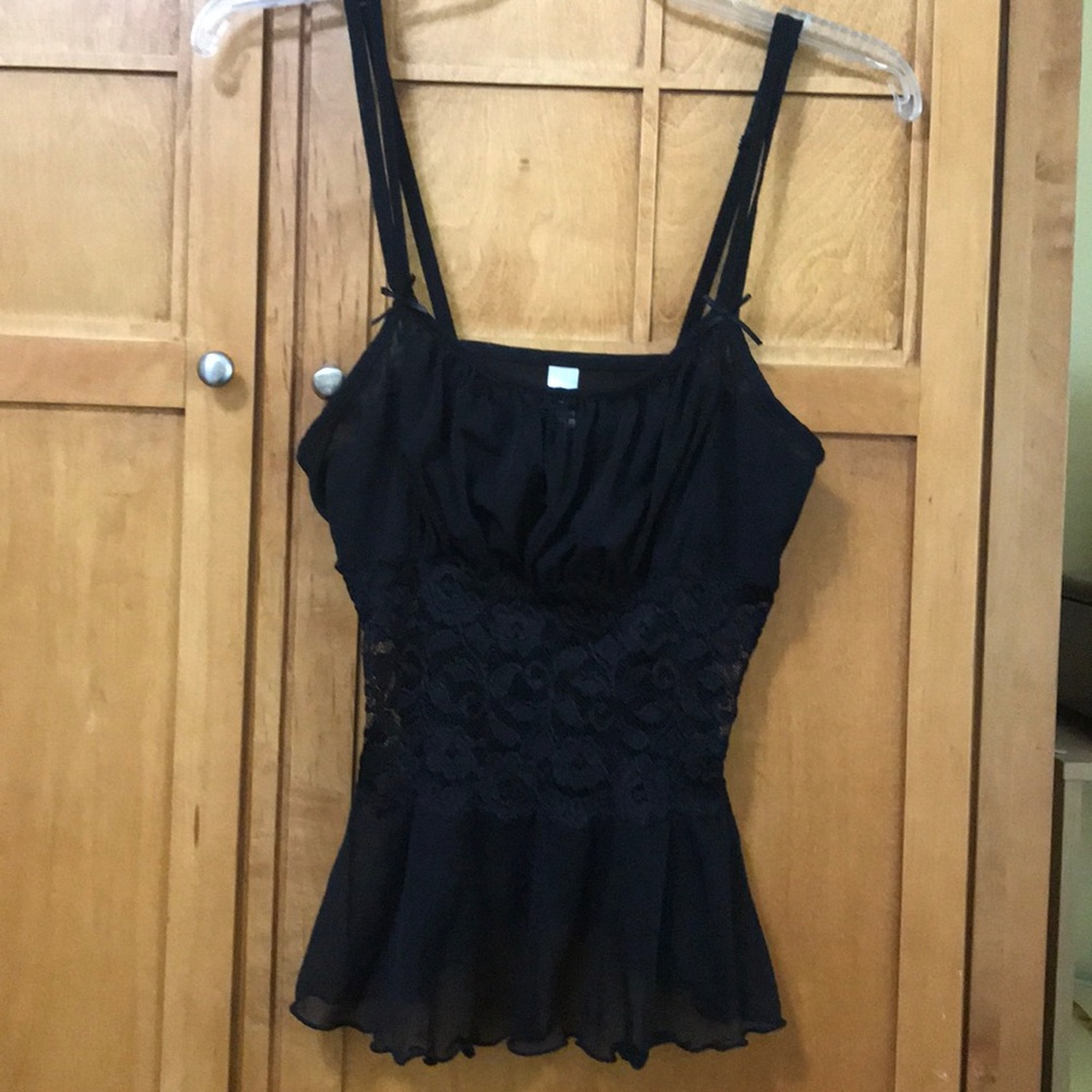 Black ruffle lace teddy with bows.